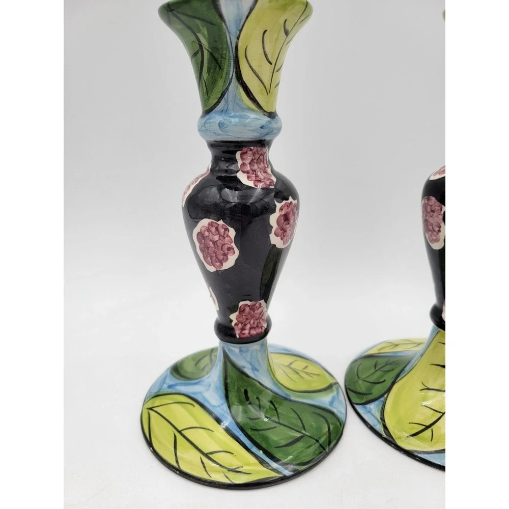 2 Favanol Portugal Handpainted‎ Candlesticks Candle Holders Taste Of California